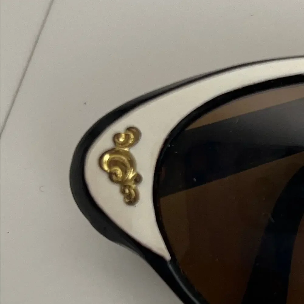 VINTAGE 1950's-60's SUNGLASSES | White, Black & Gold Accent Cat-Eye | Small